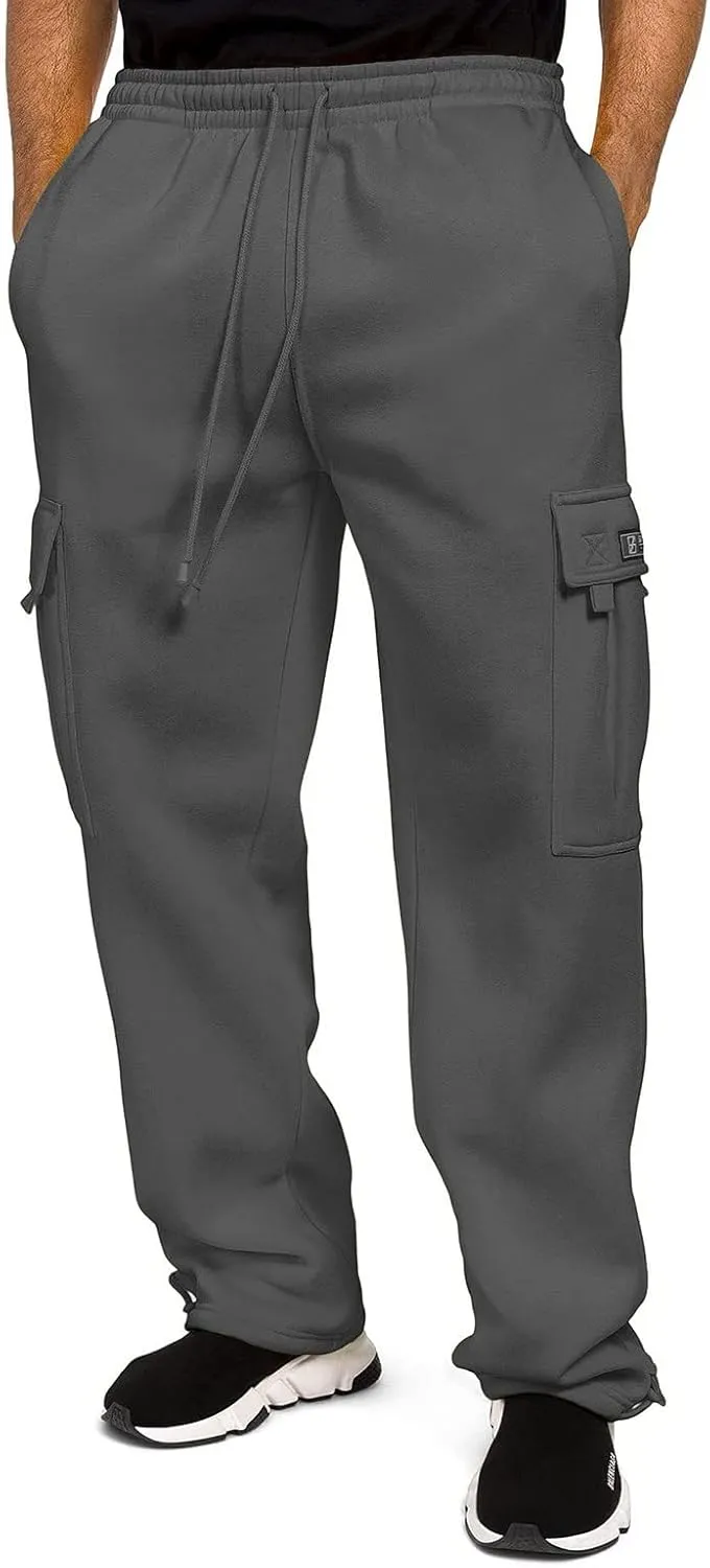 Cargo Pants for Men Pants Solid Color Track Cuff Lace up Workout Pants with Pocket Athletic Loose Fit