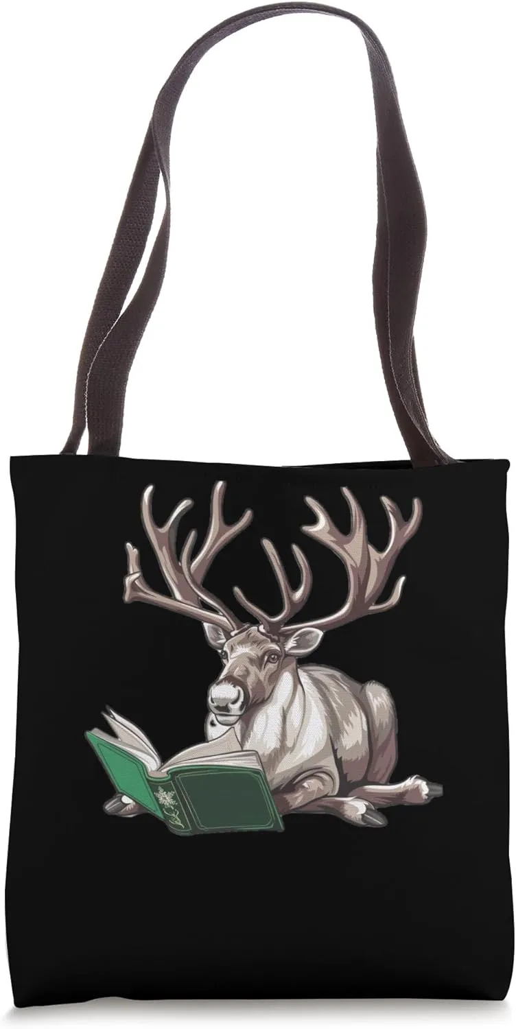 Caribou Reading A Book Tote Bag