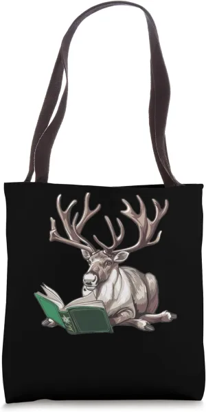 Caribou Reading A Book Tote Bag