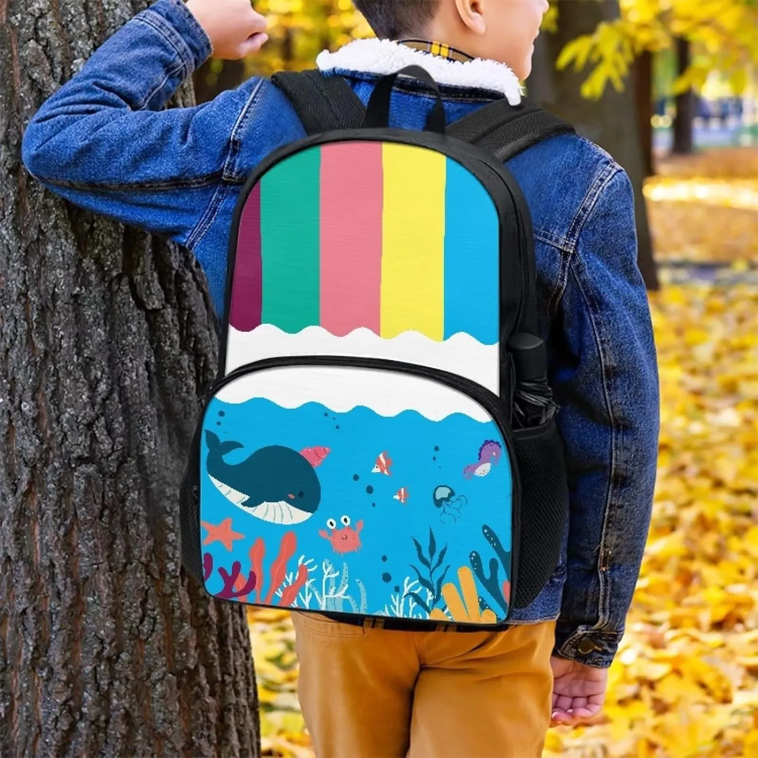 Cartoon Crab Whale Backpacks for Boys Girls Durable Soft Padded Back Lightweight School Bookbag Kids Student Campus Travel Large Capacity 17 Inch Cute Backpack with Front Pocket