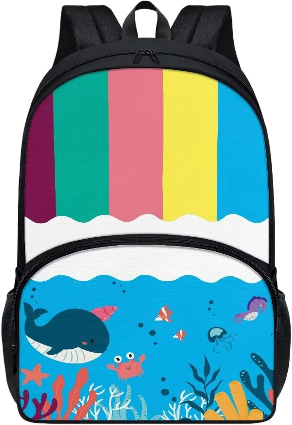 Cartoon Crab Whale Backpacks for Boys Girls Durable Soft Padded Back Lightweight School Bookbag Kids Student Campus Travel Large Capacity 17 Inch Cute Backpack with Front Pocket