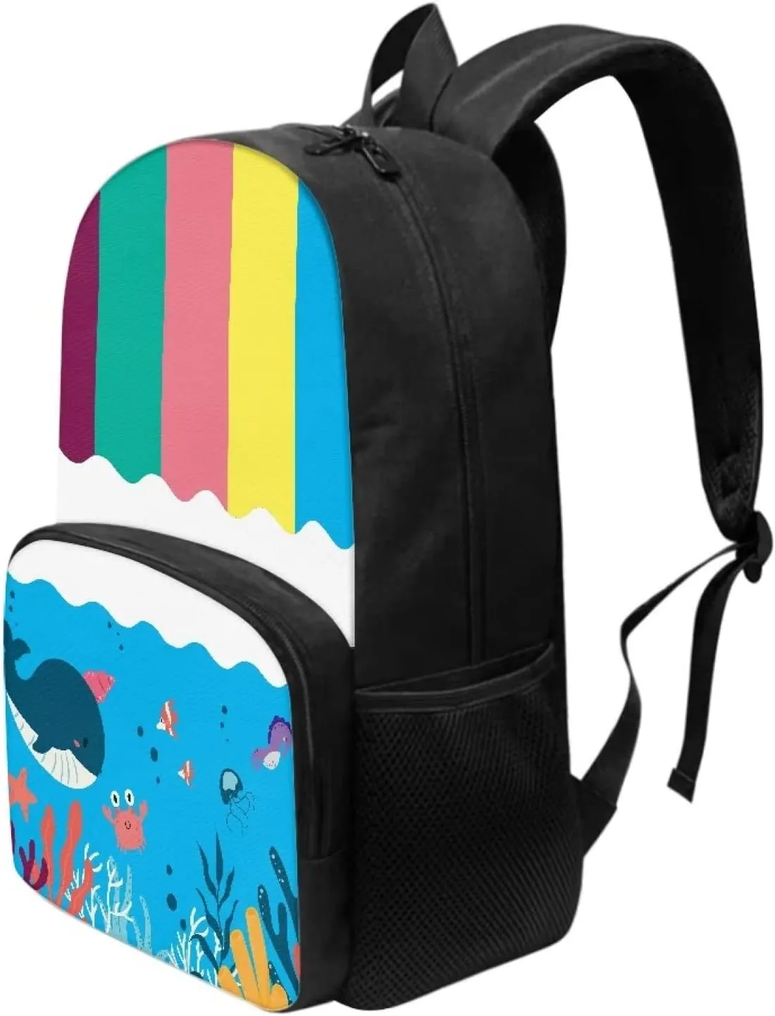 Cartoon Crab Whale Backpacks for Boys Girls Durable Soft Padded Back Lightweight School Bookbag Kids Student Campus Travel Large Capacity 17 Inch Cute Backpack with Front Pocket