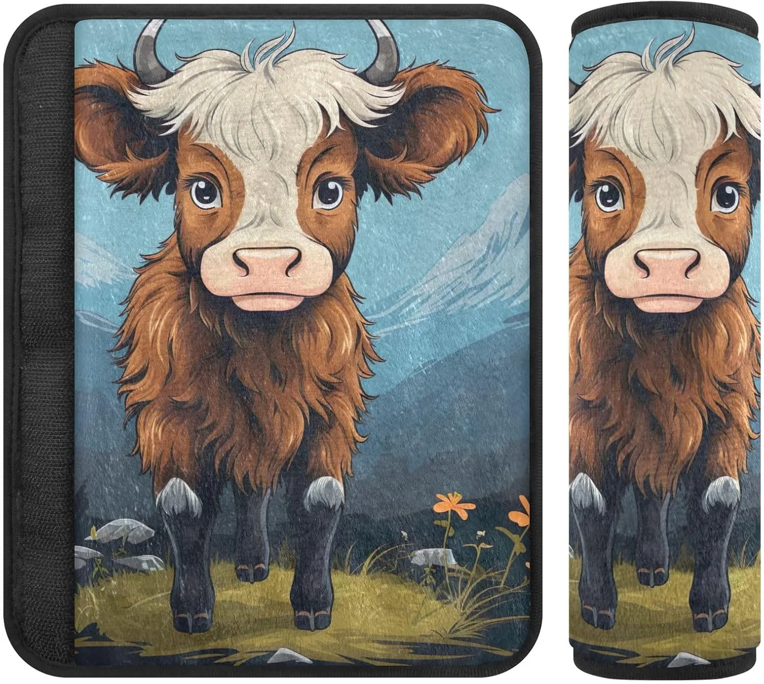 Cartoon Cute Cow Mountain Car Seat Strap Cover Strap Pad Shoulder Bag
