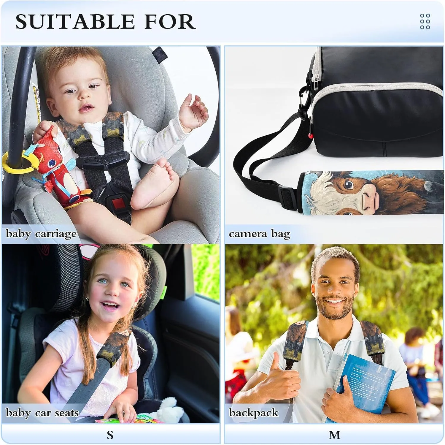 Cartoon Cute Cow Mountain Car Seat Strap Cover Strap Pad Shoulder Bag