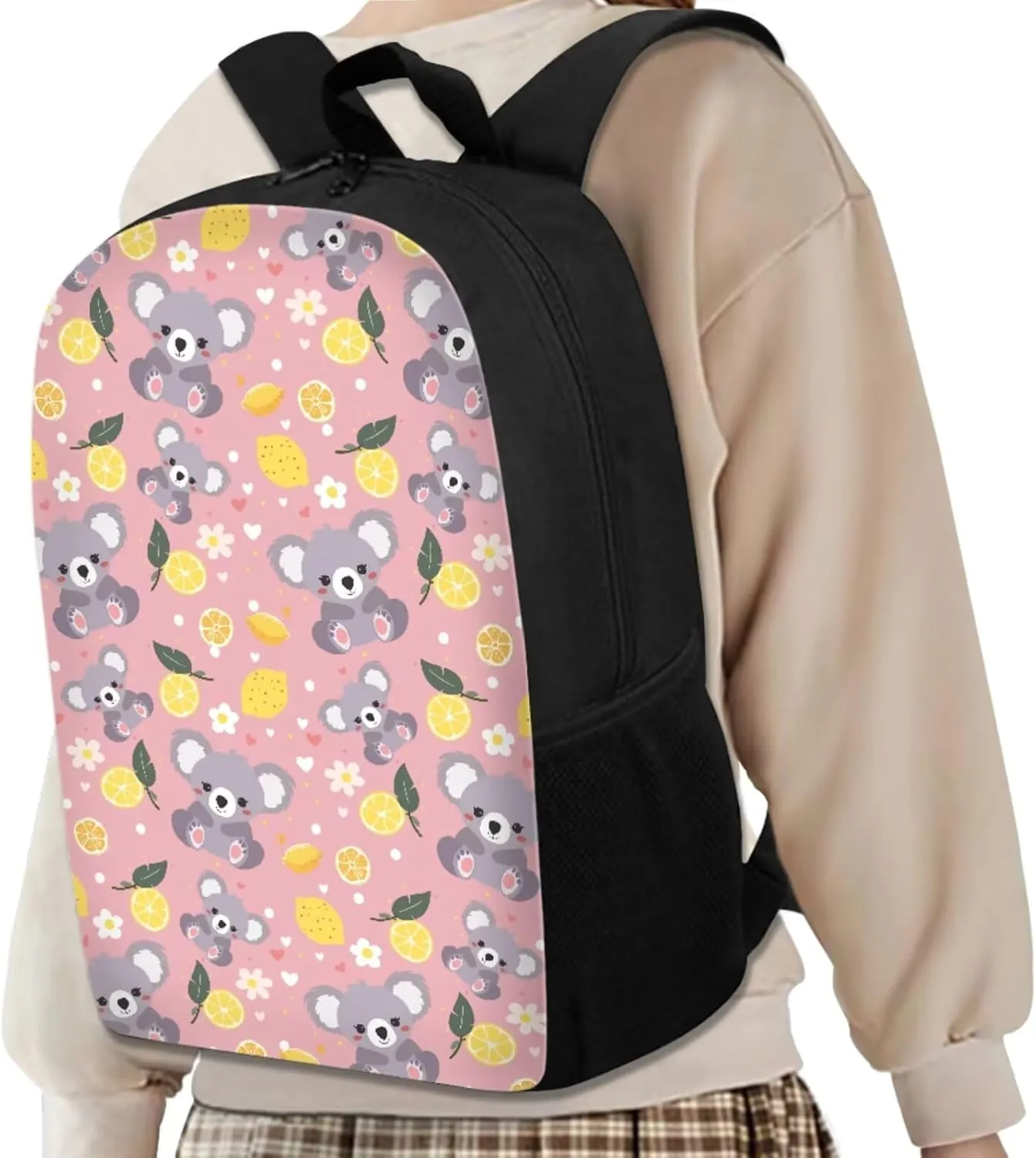 Cartoon Koala Kids Travel Backpack Lemon Back Pack Lunch Bag Lunch Bag with Bottle Holder Insulated Lunch Containers for Kids Book Bag Set Casual Vacation Outdoor