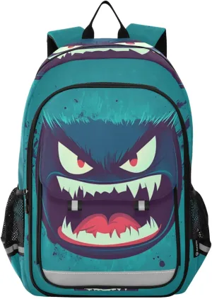 Cartoon Monster Face Backpack for Women Men Travel Laptop Daypack Shoulder Bag Book Bag Daypack with Reflective Strip 12.9” × 17.7”