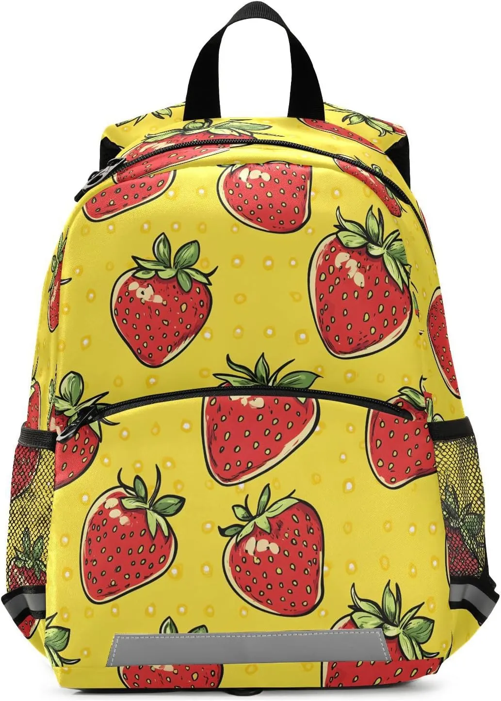 Cartoon Strawberry Toddler Backpack Cartoon Strawberry Print with Leash and Reflective Strips, Lightweight Kids School Bag for Boys Girls 3-6 Years, Travel Daypack for Preschool, Outings, Hiki