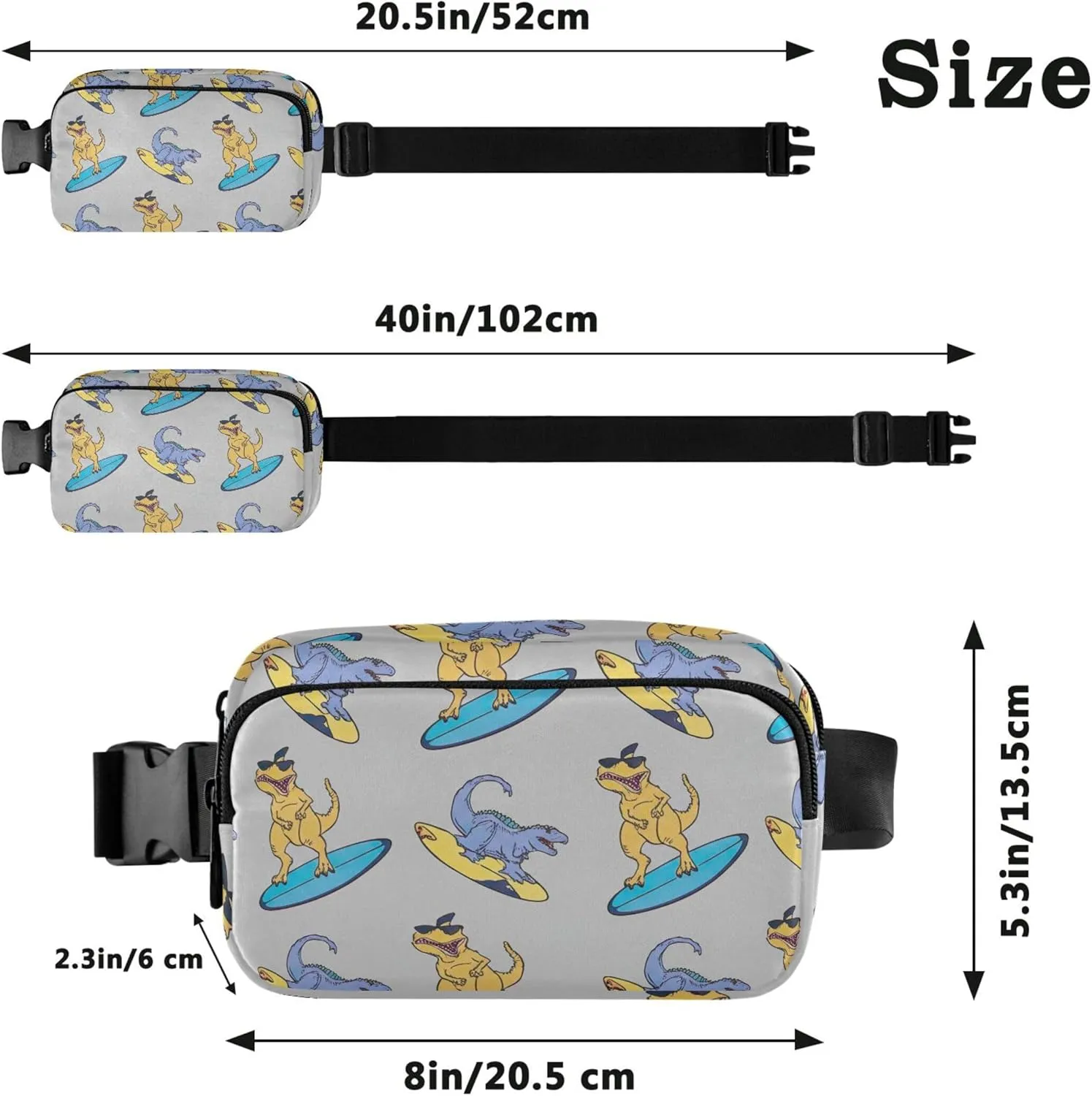 Cartoonish Rex Surfboard Funny Womens Fanny Pack Hip Pouch Belt Bag Waterproof Designer Travel Waist Bag