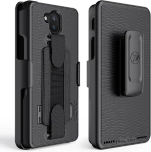 Case Compatible with Sonim XP10 (XP9900), Shell Case and Belt Clip Holster Combo with Handstrap, Kickstand and Screen Protector (Black)