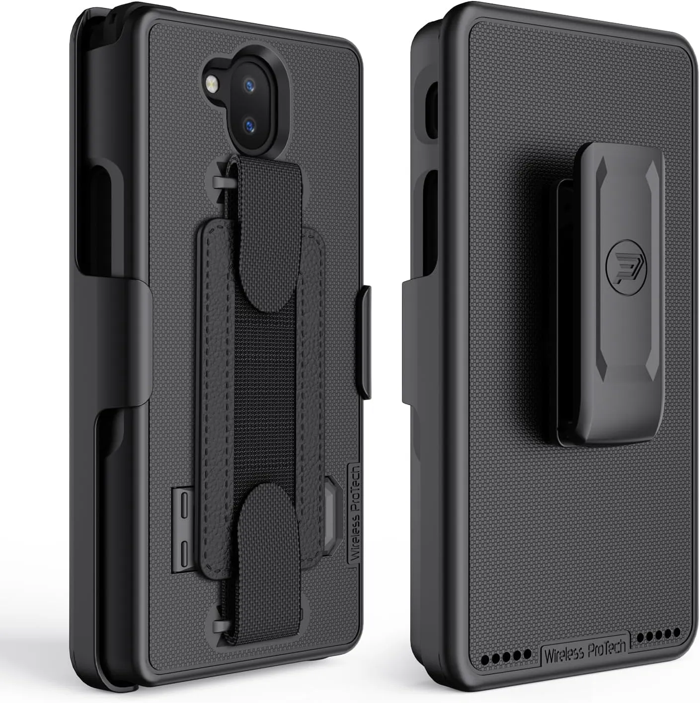 Case Compatible with Sonim XP10 (XP9900), Shell Case and Belt Clip Holster Combo with Handstrap, Kickstand and Screen Protector (Black)