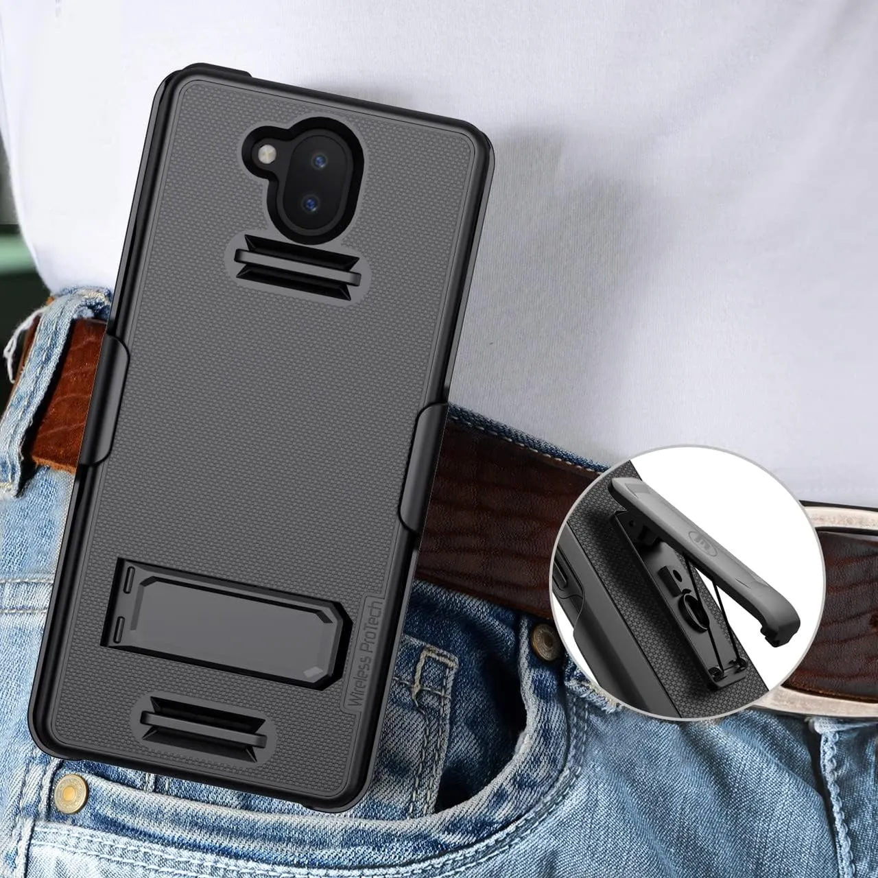 Case Compatible with Sonim XP10 (XP9900), Shell Case and Belt Clip Holster Combo with Handstrap, Kickstand and Screen Protector (Black)