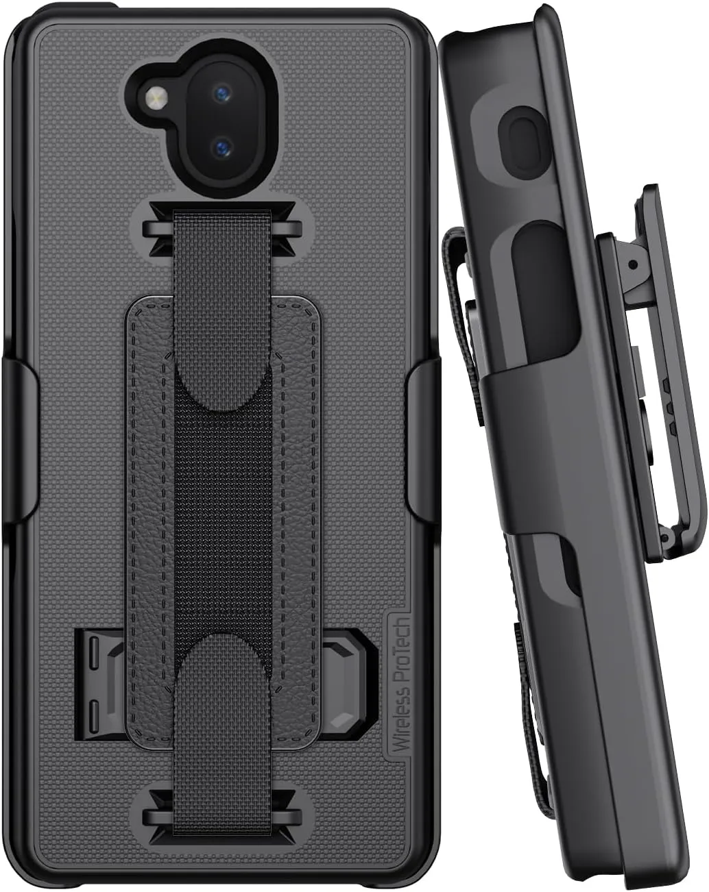 Case Compatible with Sonim XP10 (XP9900), Shell Case and Belt Clip Holster Combo with Handstrap, Kickstand and Screen Protector (Black)