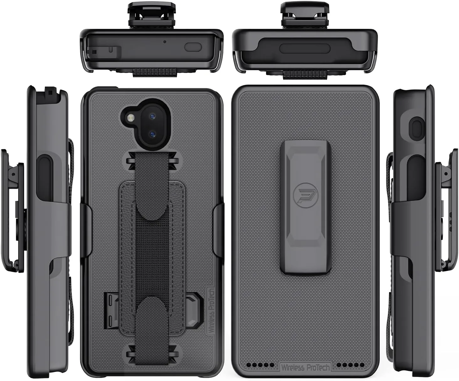 Case Compatible with Sonim XP10 (XP9900), Shell Case and Belt Clip Holster Combo with Handstrap, Kickstand and Screen Protector (Black)