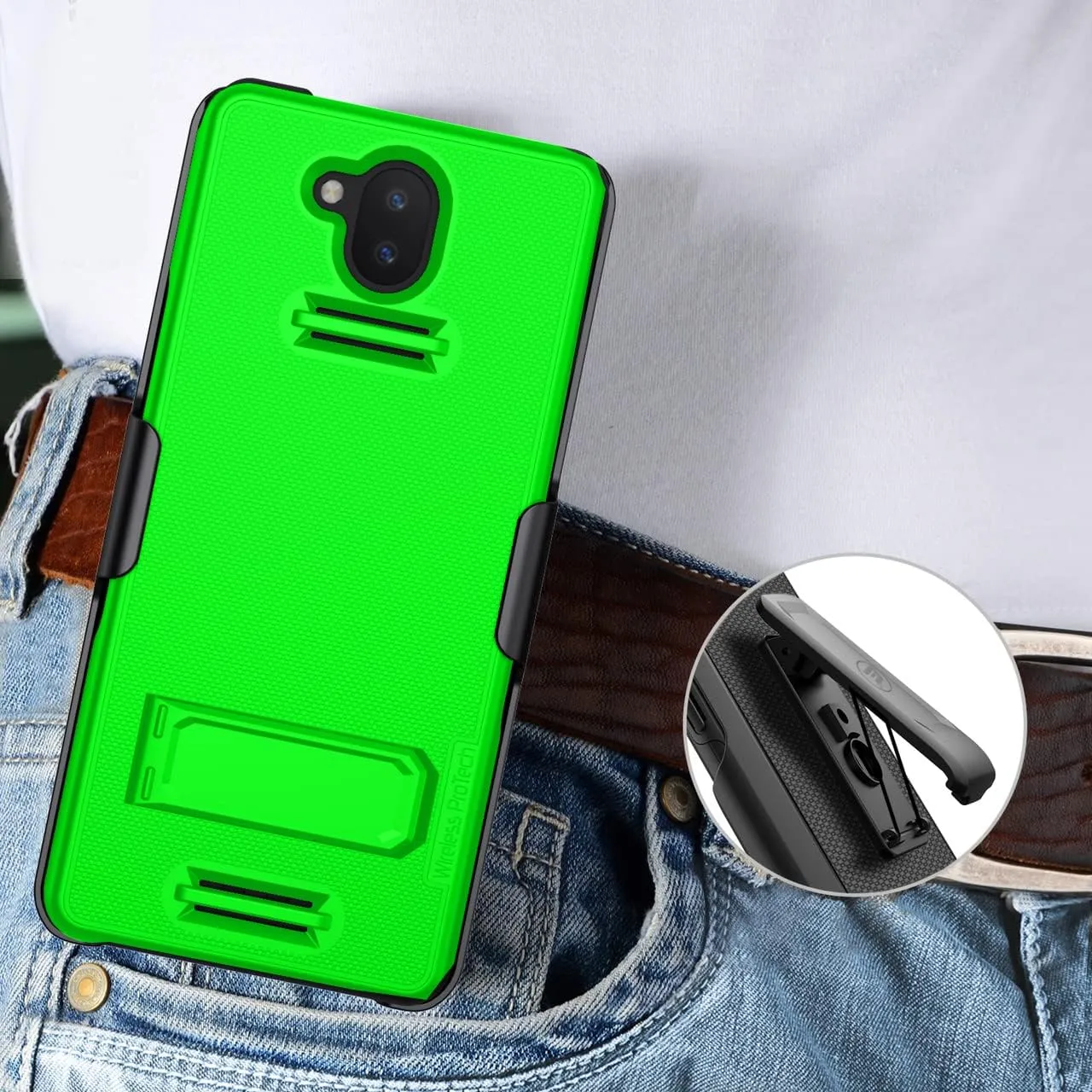 Case Compatible with Sonim XP10 (XP9900), Shell Case and Belt Clip Holster Combo with Handstrap, Kickstand and Screen Protector (Lime Green)