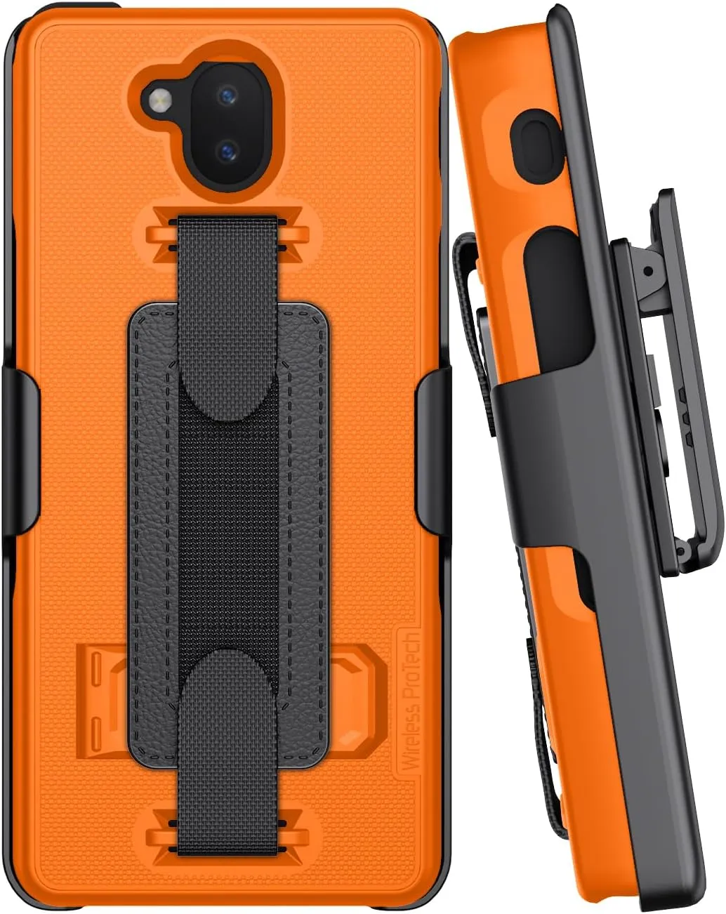 Case Compatible with Sonim XP10 (XP9900), Shell Case and Belt Clip Holster Combo with Handstrap, Kickstand and Screen Protector (Orange)