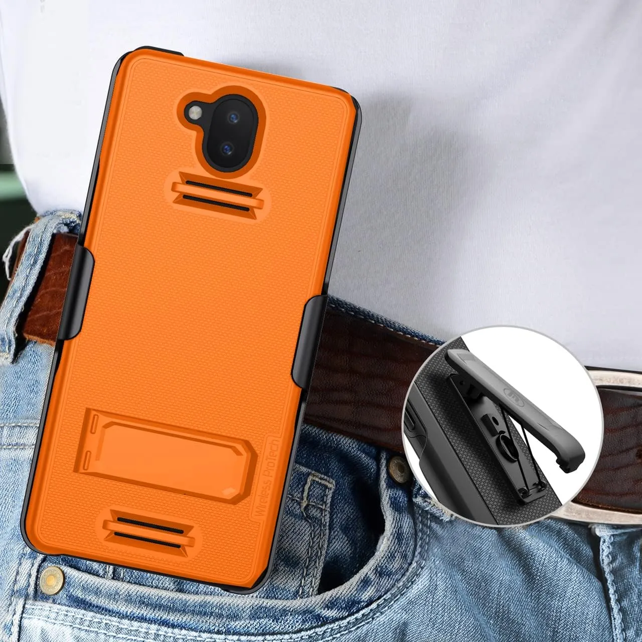 Case Compatible with Sonim XP10 (XP9900), Shell Case and Belt Clip Holster Combo with Handstrap, Kickstand and Screen Protector (Orange)