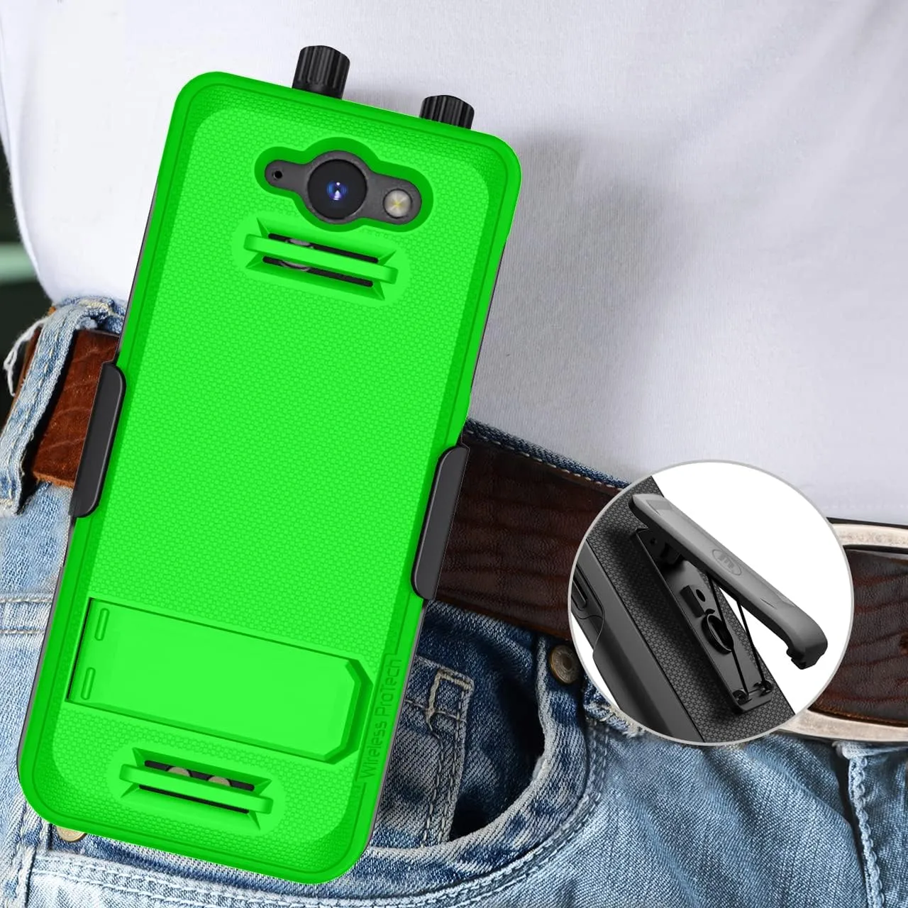 Case Compatible with Sonim XP5PLUS (XP5900) (Knob and No Knob Versions), Protective Case and Belt Clip Holster Combo with Kickstand and Screen Protector (Lime Green)
