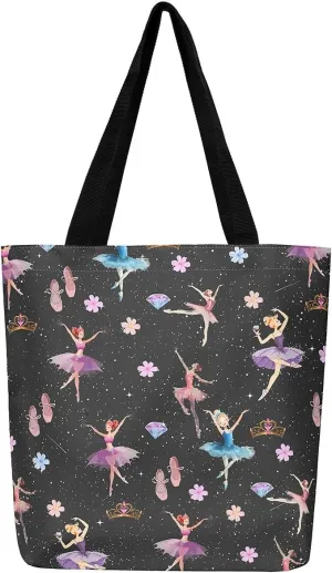 Castle Fairy Ballet Bowknot Canvas Tote Bag Aesthetic for Women,Cowboy Reusable Grocery Handbag
