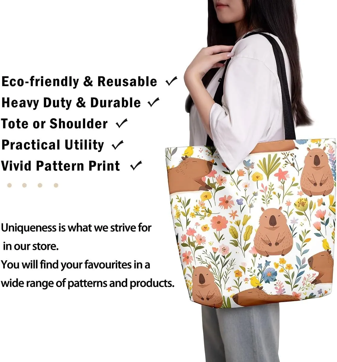 Castle Fairy Hippie Flowers Canvas Tote Bag Aesthetic for Women Girls,Cute Animals Reusable Grocery Handbag