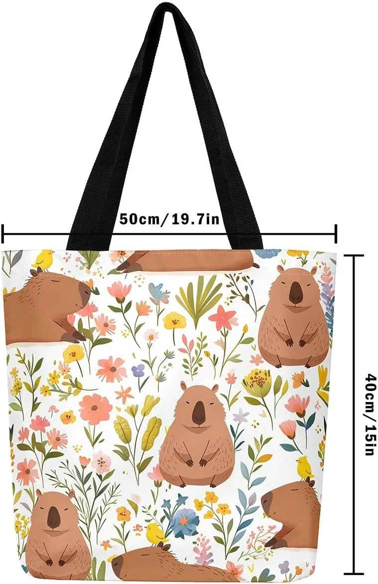 Castle Fairy Hippie Flowers Canvas Tote Bag Aesthetic for Women Girls,Cute Animals Reusable Grocery Handbag
