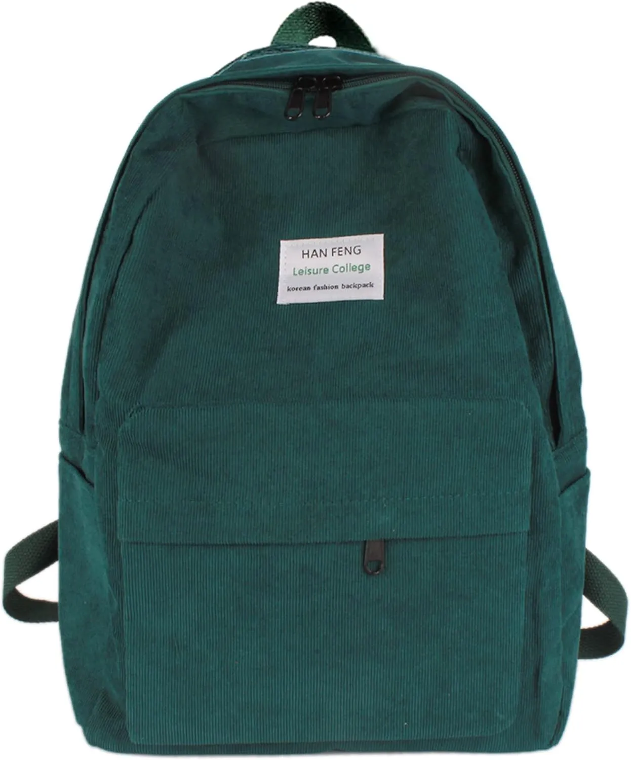 Casual Corduroy Backpack Travel Daypack Book Bag Laptop Bag for Women Men, Dark Green