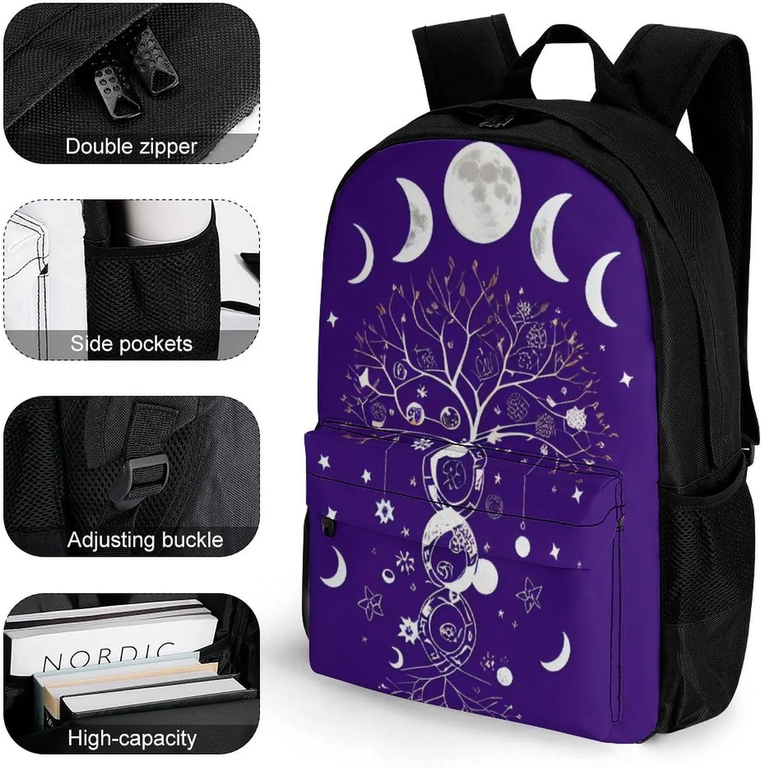 Casual Daypack Multipurpose Anti-Theft Large Capacity Carry On Bag - Moon Phase Space Tree Art Casual Daypack Climbing Shoulder Bag With Padded Straps