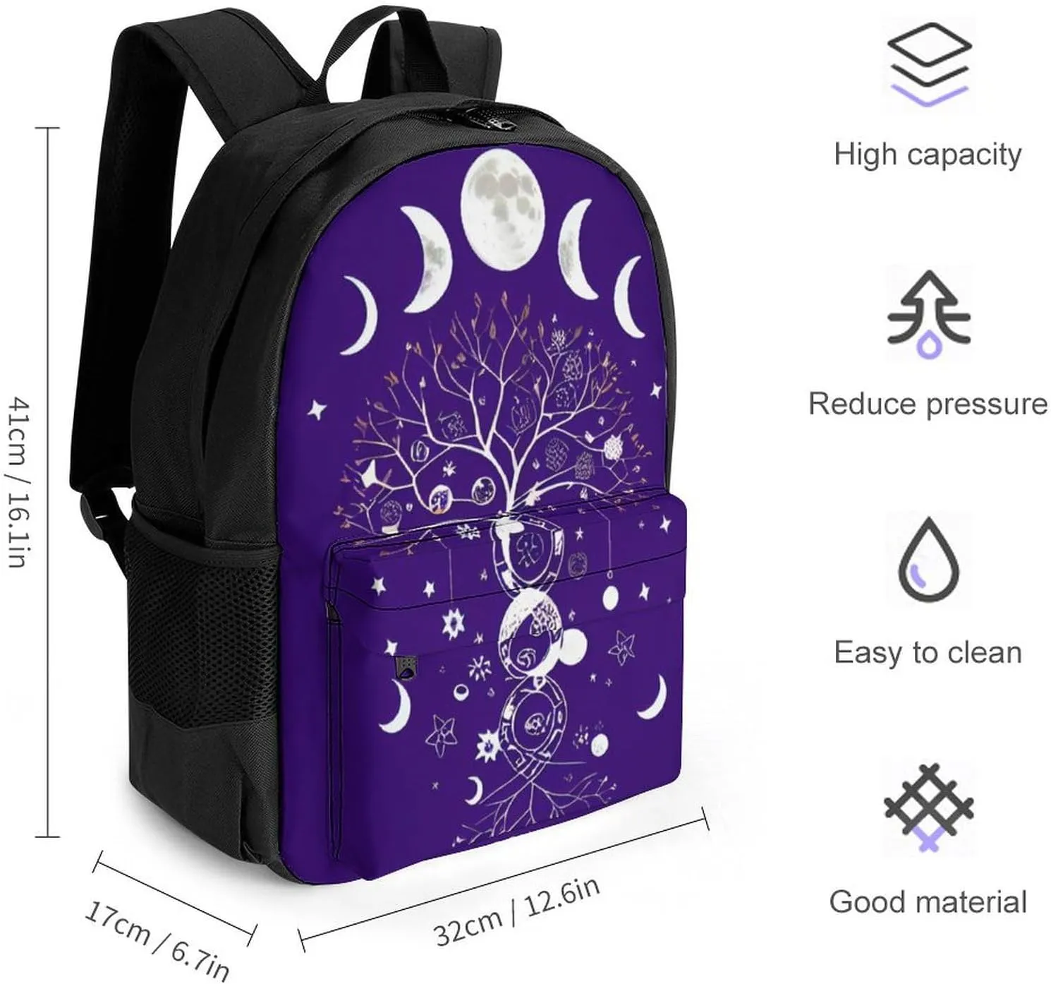 Casual Daypack Multipurpose Anti-Theft Large Capacity Carry On Bag - Moon Phase Space Tree Art Casual Daypack Climbing Shoulder Bag With Padded Straps