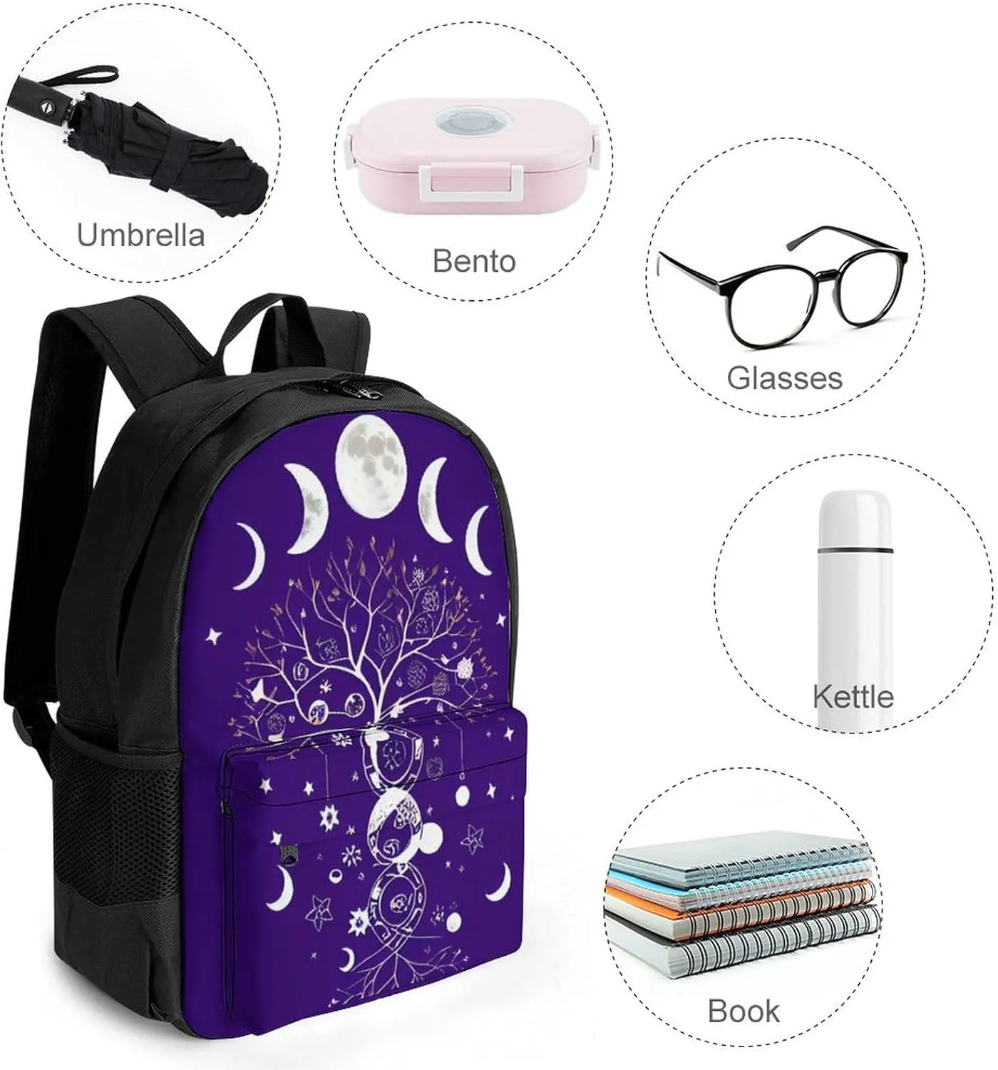 Casual Daypack Multipurpose Anti-Theft Large Capacity Carry On Bag - Moon Phase Space Tree Art Casual Daypack Climbing Shoulder Bag With Padded Straps