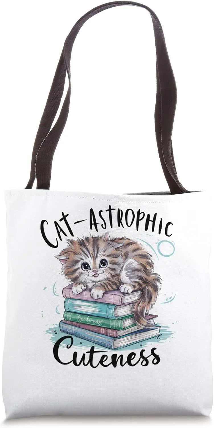 Cat-Astrophic Cuteness for Book Lovers Cat and Book Lovers Tote Bag