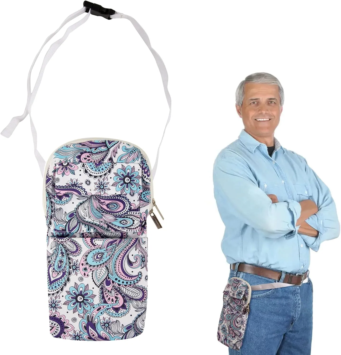 Catheter Bag Cover with Belt,Urine Drainage Bag Holder,Nephrostomy Tube and Drainage Bag Cover,nephrostomy Bag Holder,nephrostomy Drainage Bag for Wheelchair and Bed-nephrostomy Supplies (White Blue)