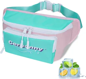 Cerbonny Small Cooler Bag,Insulated Snack Bag,Freezable Snack Bags,80s Fanny Pack,Retro Cooler,Fanny Packs,Pink&Green