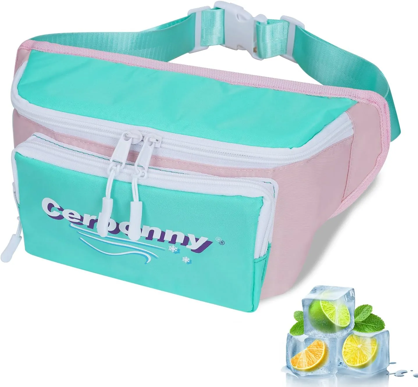 Cerbonny Small Cooler Bag,Insulated Snack Bag,Freezable Snack Bags,80s Fanny Pack,Retro Cooler,Fanny Packs,Pink&Green