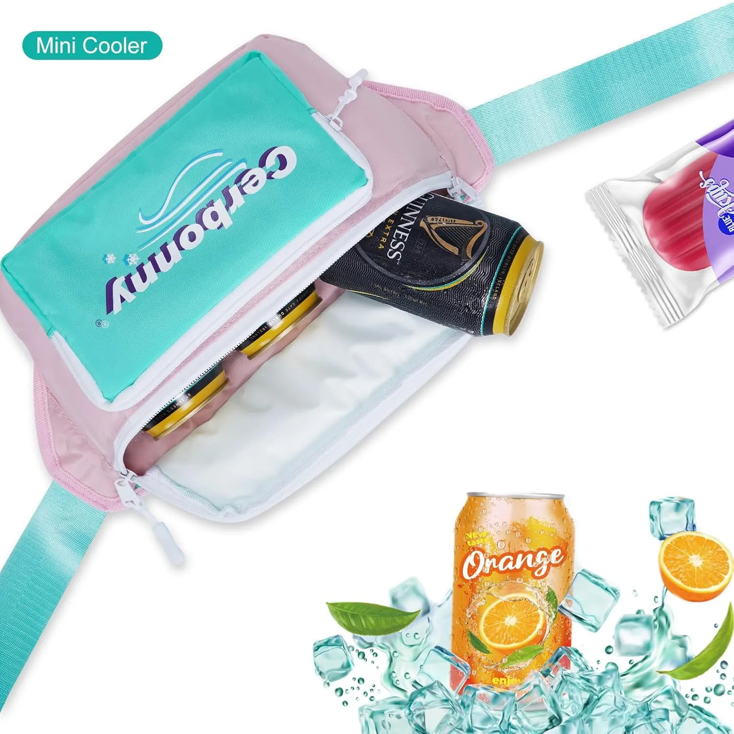 Cerbonny Small Cooler Bag,Insulated Snack Bag,Freezable Snack Bags,80s Fanny Pack,Retro Cooler,Fanny Packs,Pink&Green