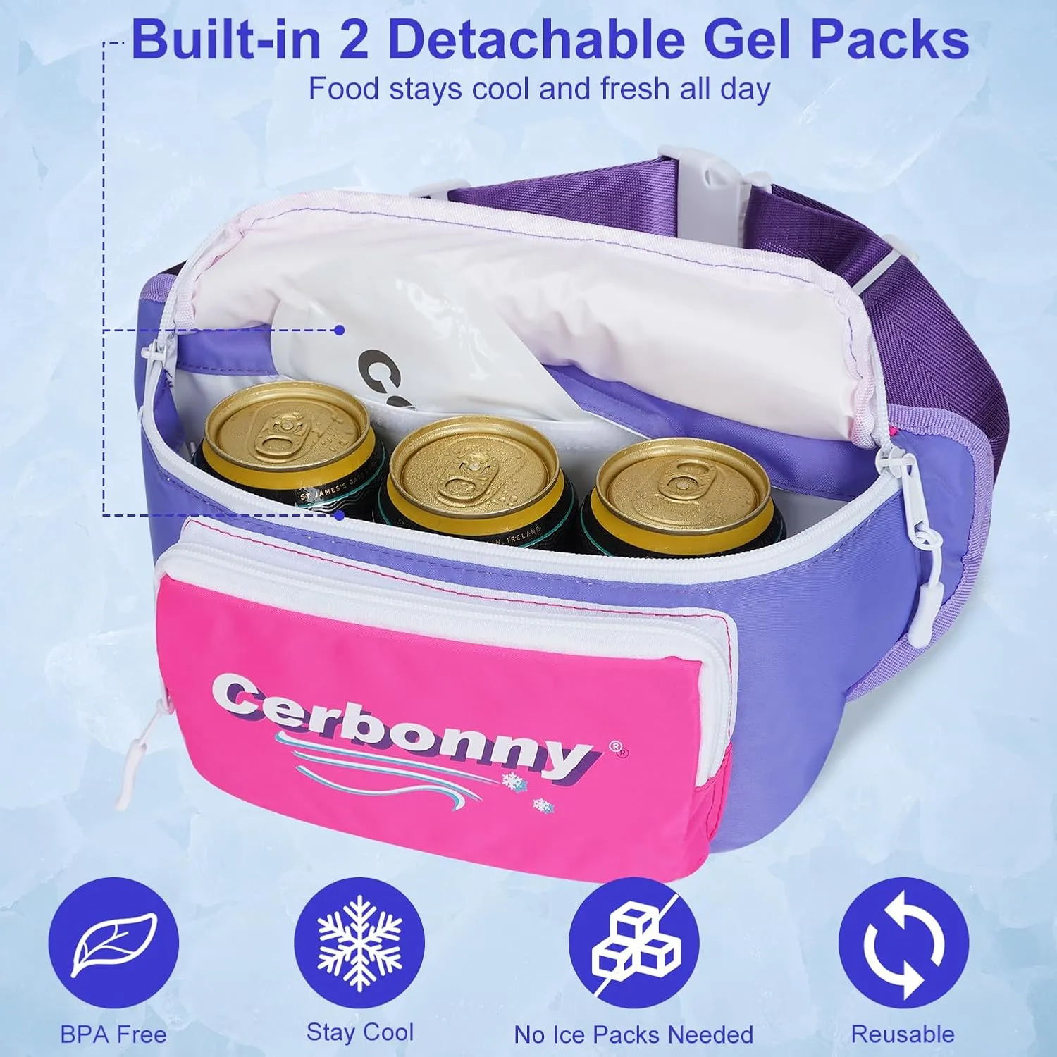 Cerbonny Small Cooler Bag,Insulated Snack Bag,Freezable Snack Bags,80s Fanny Pack,Retro Cooler,Fanny Packs,Reddish Purple
