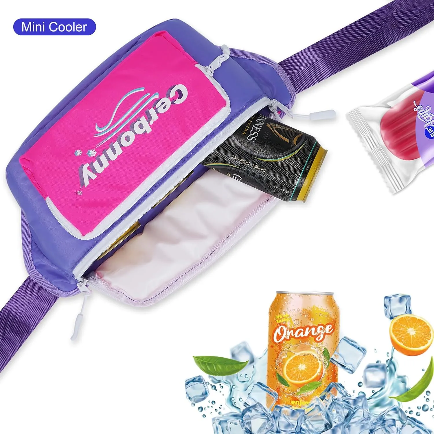 Cerbonny Small Cooler Bag,Insulated Snack Bag,Freezable Snack Bags,80s Fanny Pack,Retro Cooler,Fanny Packs,Reddish Purple