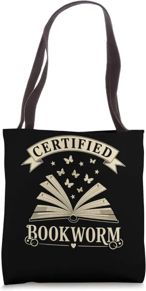 Certified Bookworm with Butterflies Tote Bag