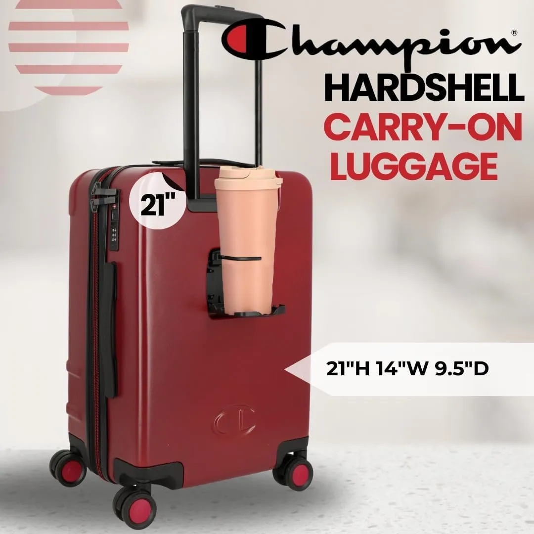 Champion 21” Hardshell Suitcase with Cup Holder & 8 Spinner Wheels - Expandable Carry-On & Checked Luggage - Durable ABS Material - Travel Bags for Men & Women - With TSA Lock -Tawny