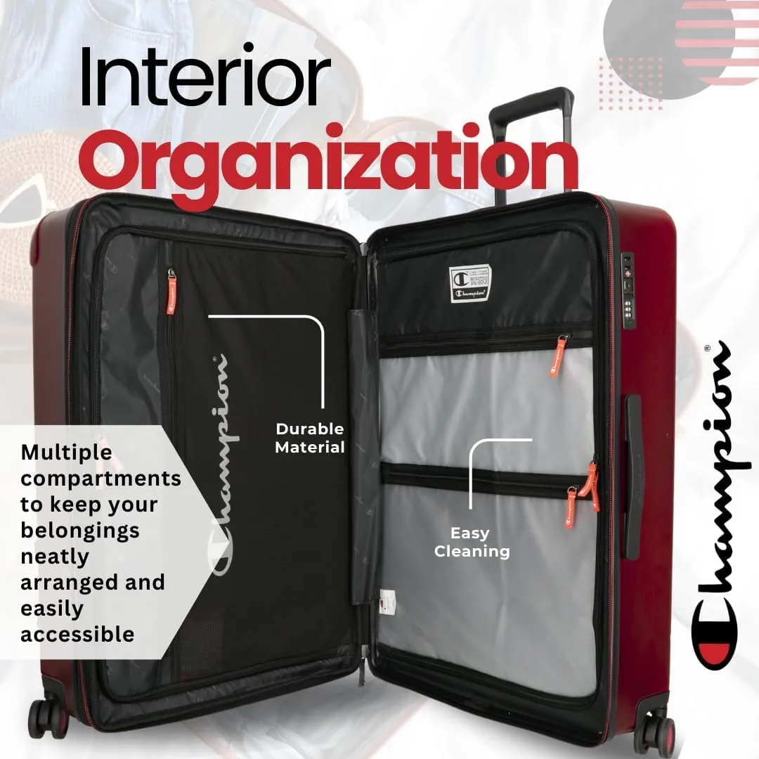 Champion 21” Hardshell Suitcase with Cup Holder & 8 Spinner Wheels - Expandable Carry-On & Checked Luggage - Durable ABS Material - Travel Bags for Men & Women - With TSA Lock -Tawny