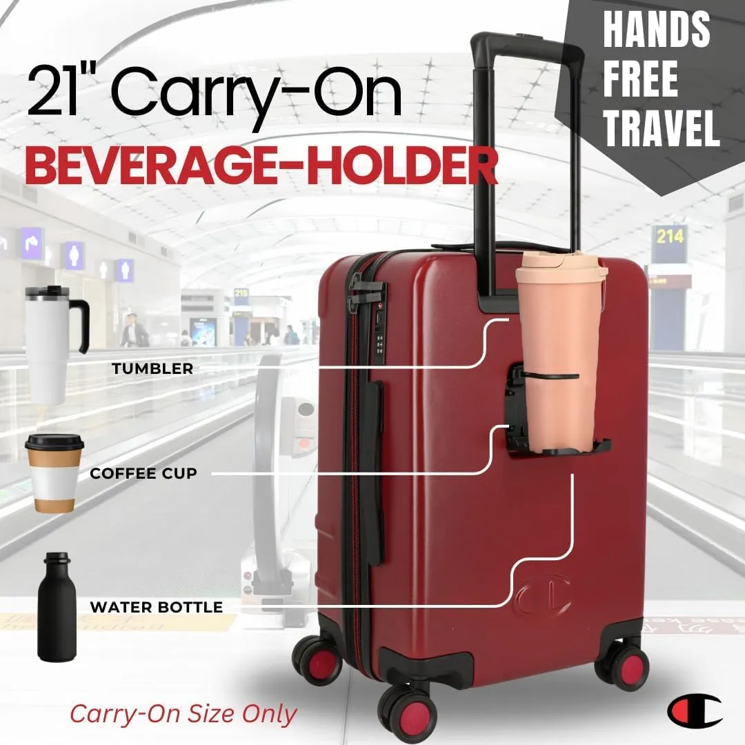 Champion 21” Hardshell Suitcase with Cup Holder & 8 Spinner Wheels - Expandable Carry-On & Checked Luggage - Durable ABS Material - Travel Bags for Men & Women - With TSA Lock -Tawny