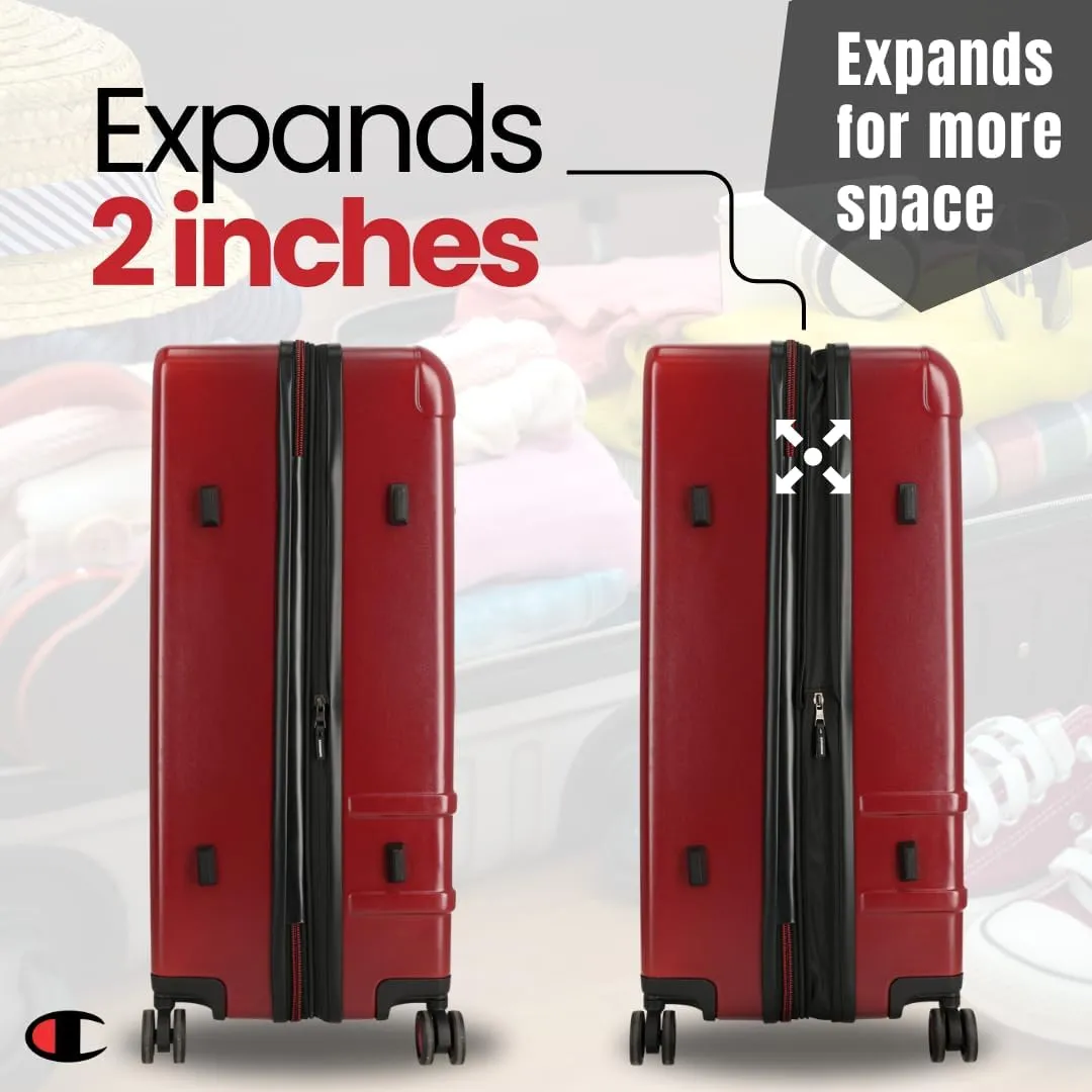 Champion 21” Hardshell Suitcase with Cup Holder & 8 Spinner Wheels - Expandable Carry-On & Checked Luggage - Durable ABS Material - Travel Bags for Men & Women - With TSA Lock -Tawny