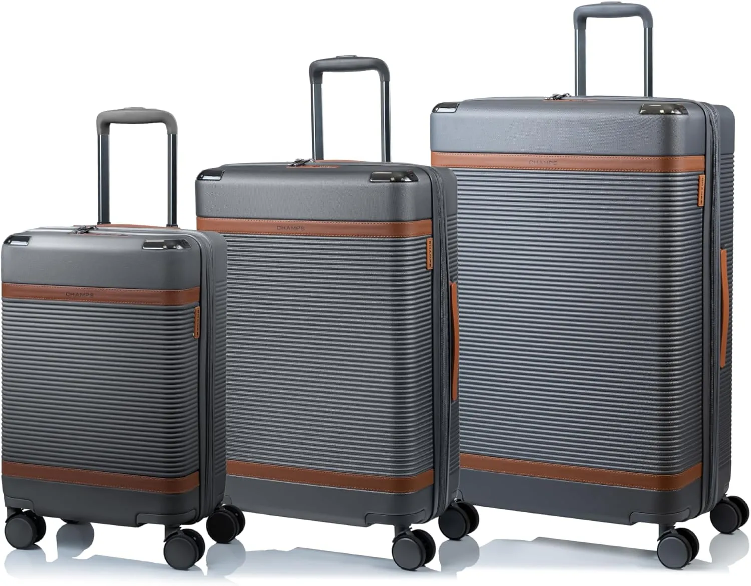 CHAMPS 'VINTAGE III COLLECTION' 3-PIECE EXPANDABLE HARDSIDE SPINNER LUGGAGE SET WITH USB PORT (GREY)