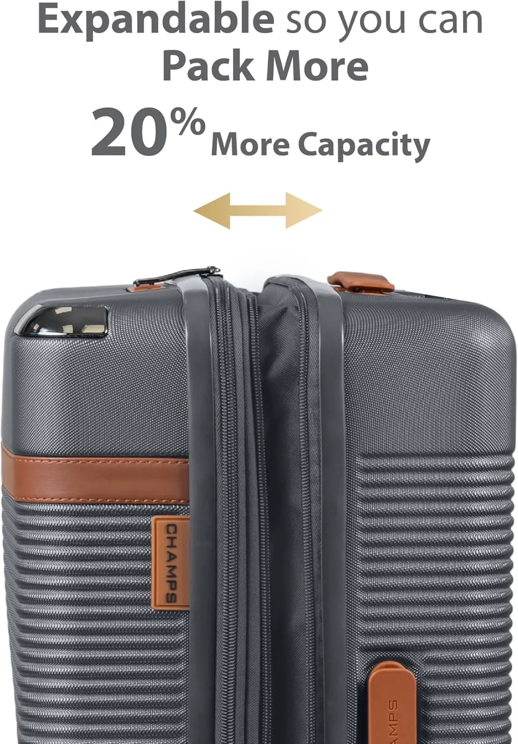 CHAMPS 'VINTAGE III COLLECTION' 3-PIECE EXPANDABLE HARDSIDE SPINNER LUGGAGE SET WITH USB PORT (GREY)