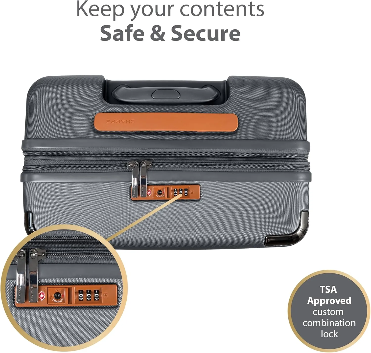 CHAMPS 'VINTAGE III COLLECTION' 3-PIECE EXPANDABLE HARDSIDE SPINNER LUGGAGE SET WITH USB PORT (GREY)