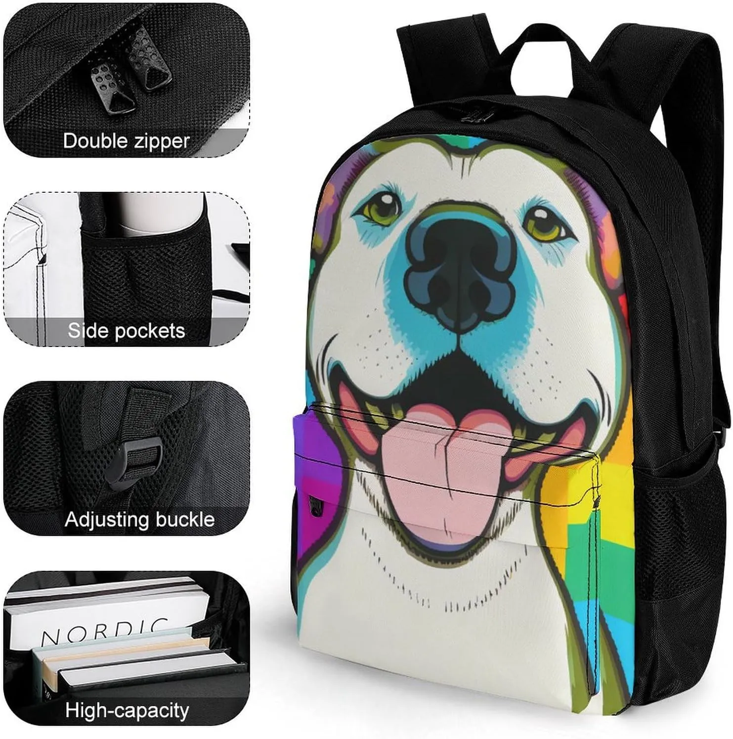 Checkerboard Pitbull Dog Smile Paiting Rucksacks Lightweight Multipurpose Anti-Theft Shoulder Bag Big Capacity Laptop Book Bag Rucksack With Padded Straps