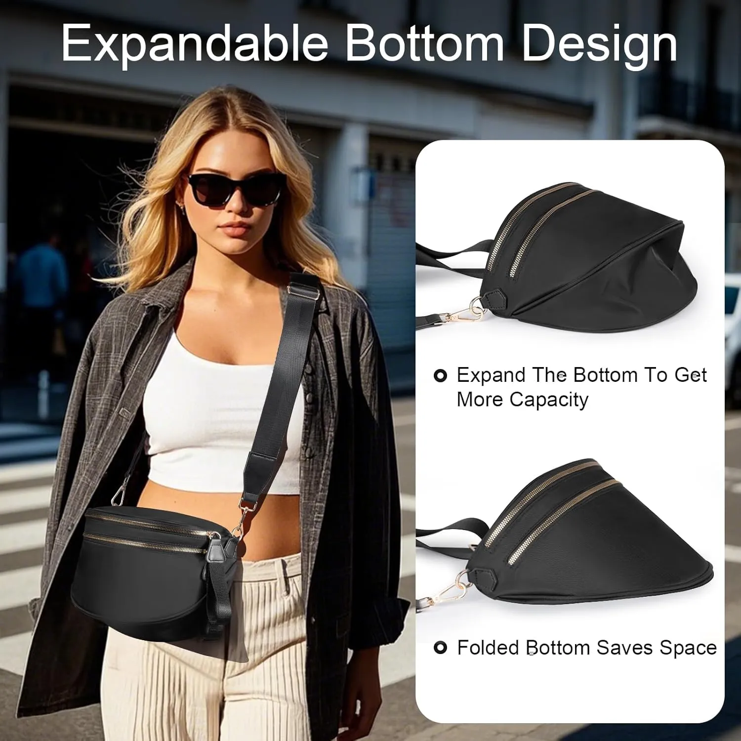 Checkered Crossbody Bag Bum Bags for Women Large Nylon Checkered Purse Fanny Packs Sling Bag, Bonus with a Extra Strap