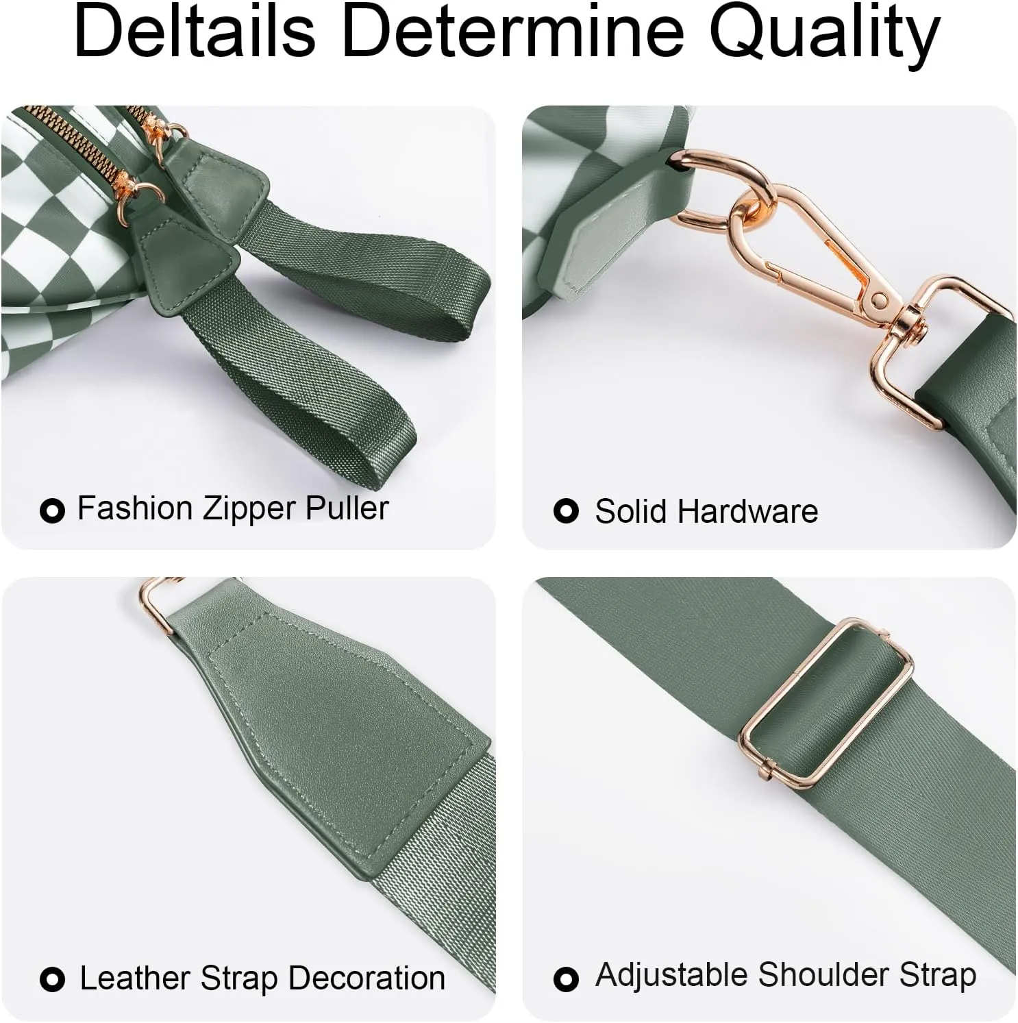 Checkered Crossbody Bag Bum Bags for Women Large Nylon Checkered Purse Fanny Packs Sling Bag, Bonus with a Extra Strap