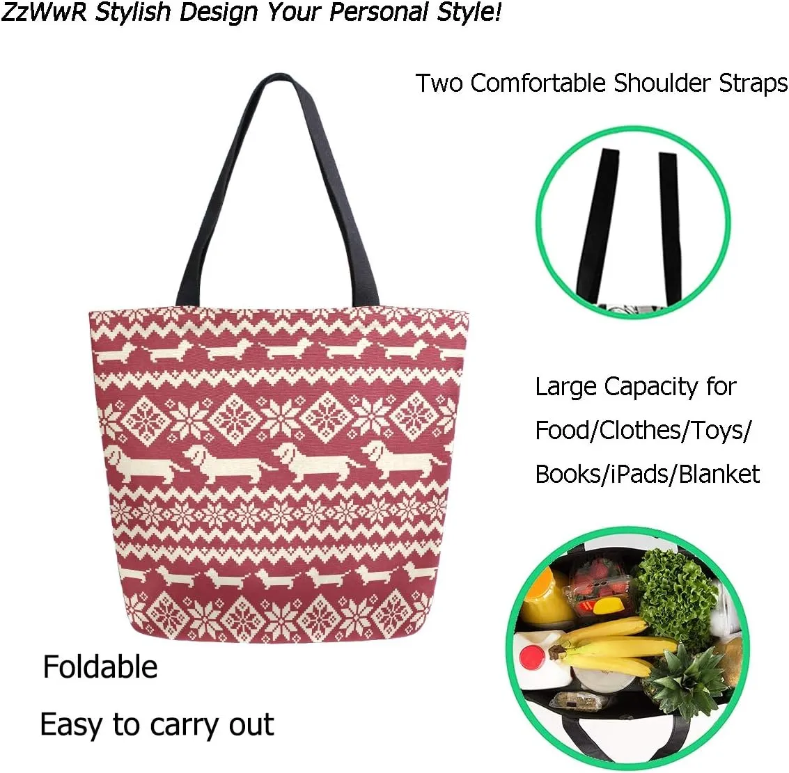 Chic Cute Fashion Style Pattern Extra Large Shoulder Tote Bag for Beach Travel Weekender Gym Grocery Shopping