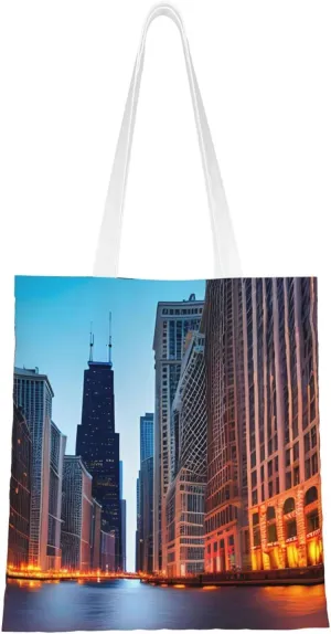 Chicago Illinois Usa Print Canvas Tote Bag Reusable Shoulder Shopping Bags For Daily Use Shopping Travel