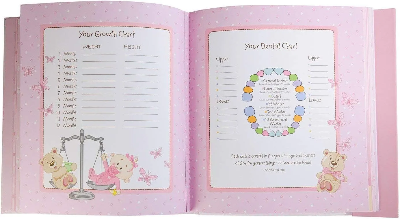 Christian Art Gifts Girl Baby Book of Memories Pink Keepsake Photo Album | Our Baby Girl Memory Book | Baby Book with Bible Verses, The First Year