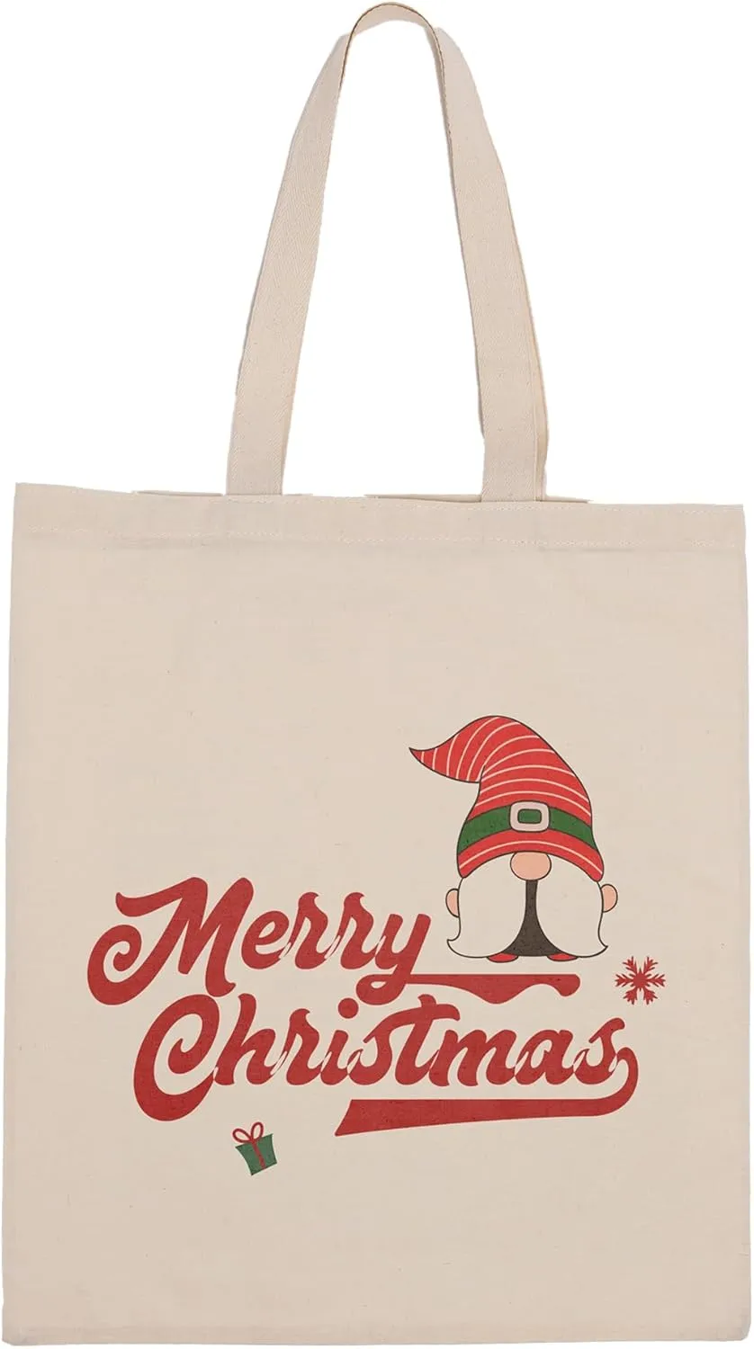 Christmas Canvas Tote Bag - Eco-Friendly Beach & Grocery Bag, Aesthetic Totes, Perfect Teacher and Christmas Gifts (Merry Christmas)